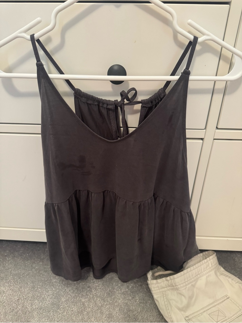 American Eagle Outfitters Charcoal Ruffle-Hem Spaghetti Strap Tank